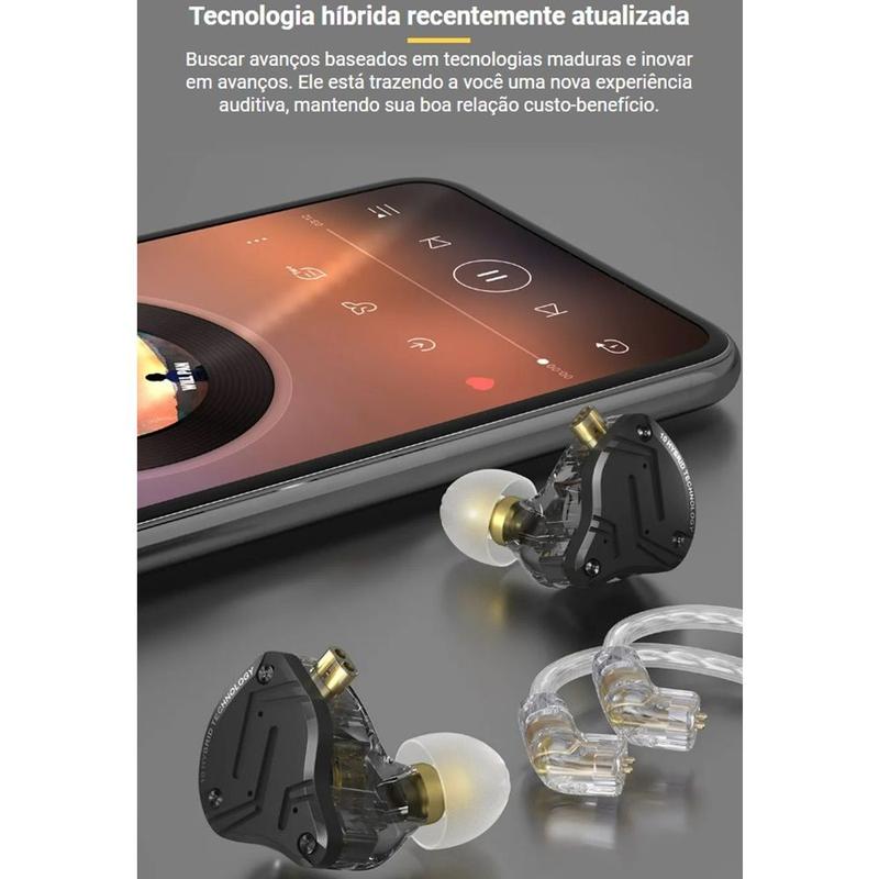 Fone de Ouvido KZ ZS10 PRO X HiFi 10 Drivers Com Microfone Preto +
